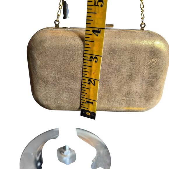 Banana Republic Gold Glitter Genuine Leather Clutch Evening Bag - Picture 7 of 10